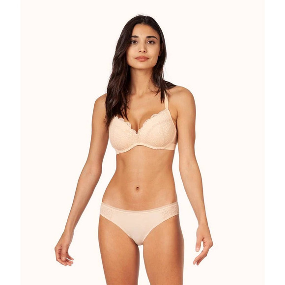 NWT Lively The Lace No-Wire Push-Up Bra in Toasted Almond Size 38D Nude Wireless - Picture 1 of 16